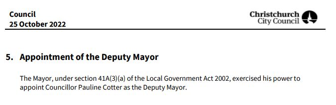 Deputy Mayor and Councillors : Christchurch City Council